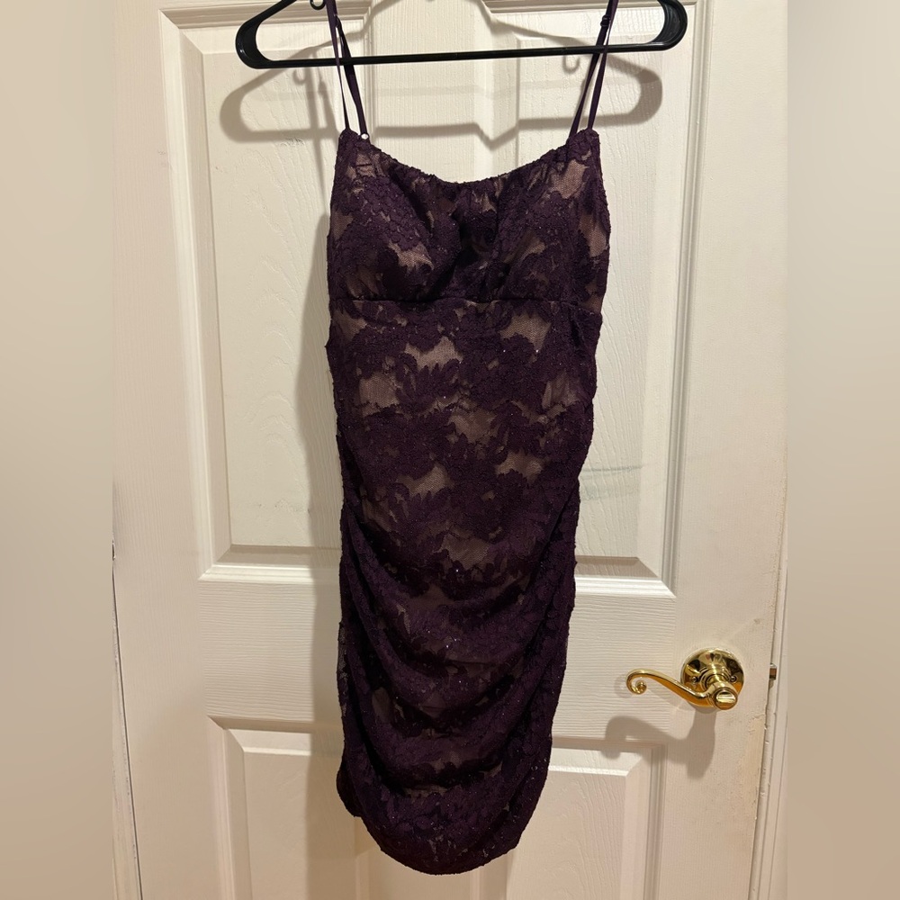 Macy's Strapless Dark Purple Lace Dress